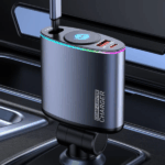 ⁦شاحن سيارة سريع للموبايلات 3*1 كابل قابل للسحب ومنفذ يو اس بي⁩ - الصورة ⁦2⁩