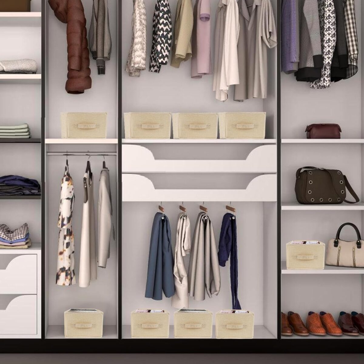 ⁦منظم ملابس قابل للطي من الكتان باللون البيج⁩ - الصورة ⁦2⁩