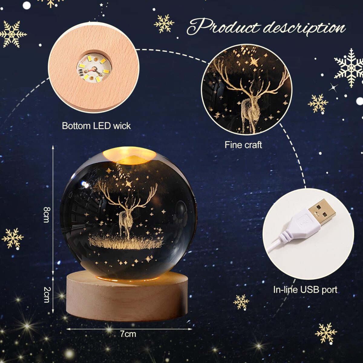 ⁦بلورة كريستال ثلاثية الابعاد بتصميم غزالة بقاعدة خشبية قابلة للفصل⁩ - الصورة ⁦3⁩