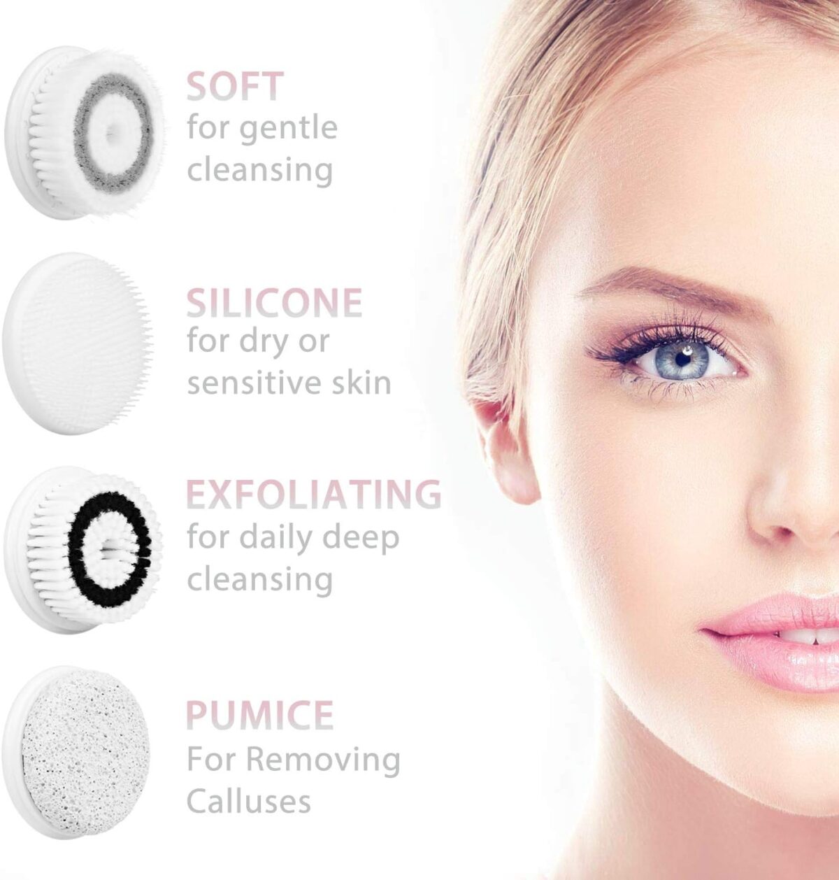 ⁦جهاز تنظيف وتقشير الوجه ب4 رؤوس مختلفة قابلة للتبديل بيو إس بي للشحن⁩ - الصورة ⁦4⁩