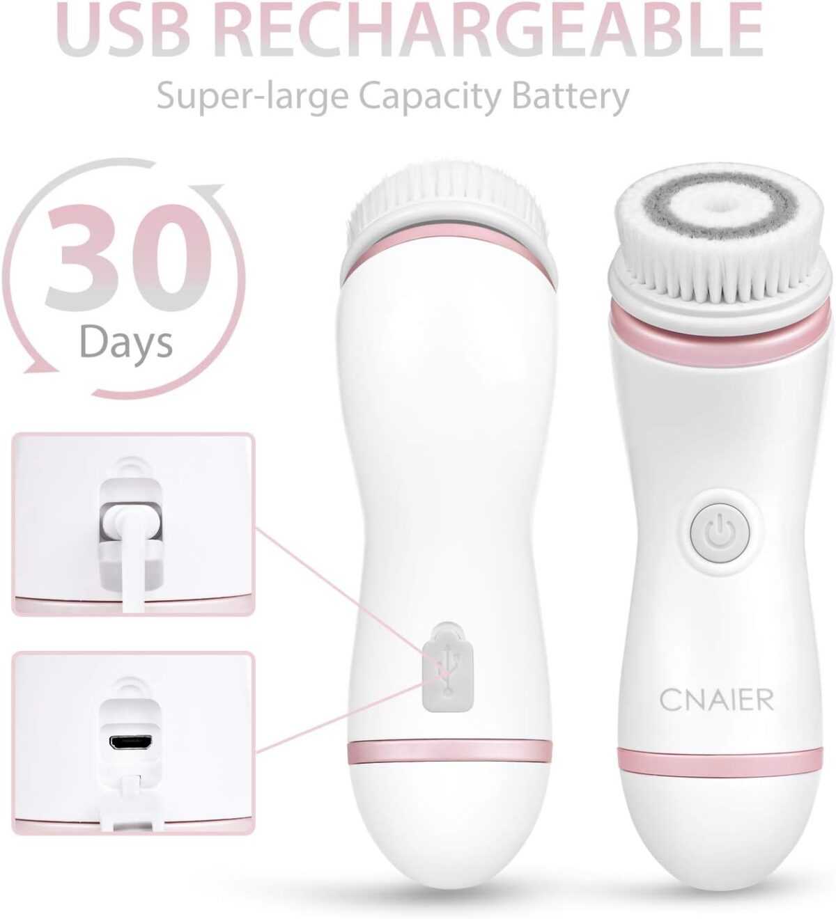 ⁦جهاز تنظيف وتقشير الوجه ب4 رؤوس مختلفة قابلة للتبديل بيو إس بي للشحن⁩ - الصورة ⁦6⁩