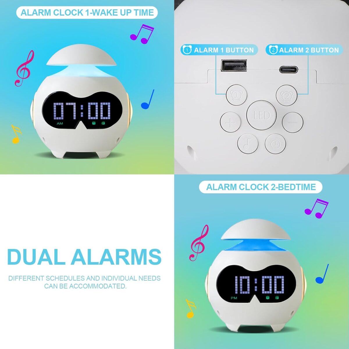 ⁦ساعة منبه بشاشة ليد مع اضاءة ليلية بتصميم روبوت⁩ - الصورة ⁦8⁩