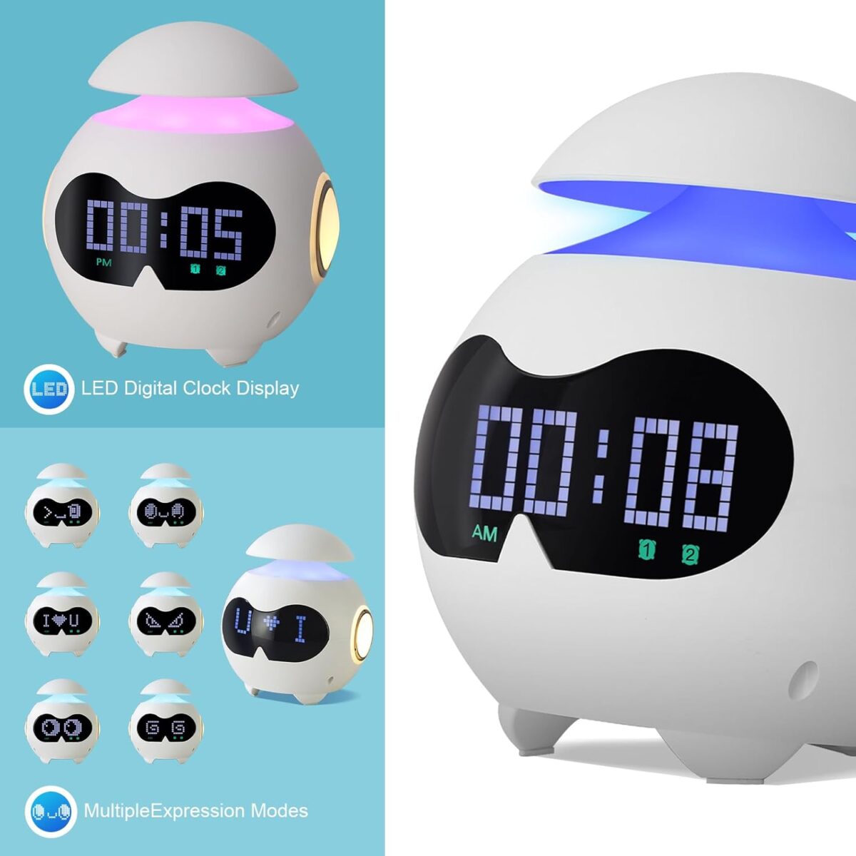 ⁦ساعة منبه بشاشة ليد مع اضاءة ليلية بتصميم روبوت⁩ - الصورة ⁦9⁩