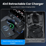 ⁦شاحن سيارة قابل للسحب 4 في 1 مع منفذ يو اس بي وتايب سي - 66 واط⁩ - الصورة ⁦3⁩