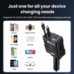 ⁦شاحن سيارة قابل للسحب 4 في 1 مع منفذ يو اس بي وتايب سي - 66 واط⁩ - الصورة ⁦8⁩