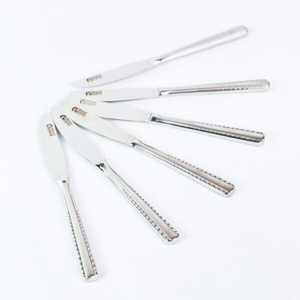 طقم سكاكين عشاء 12 قطعة استانليس ستيل باللون الفضي بمقبض مزخرف