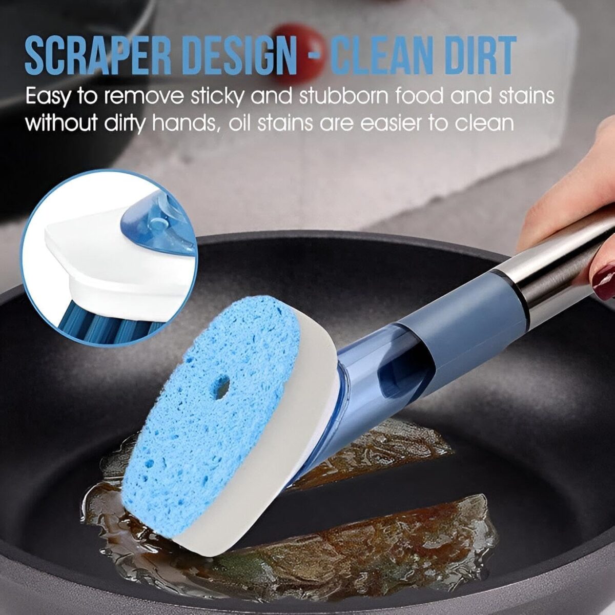 ⁦فرشاة أطباق 3 * 1 مع خزان صابون و3 فرش قابلة للتبديل⁩ - الصورة ⁦5⁩