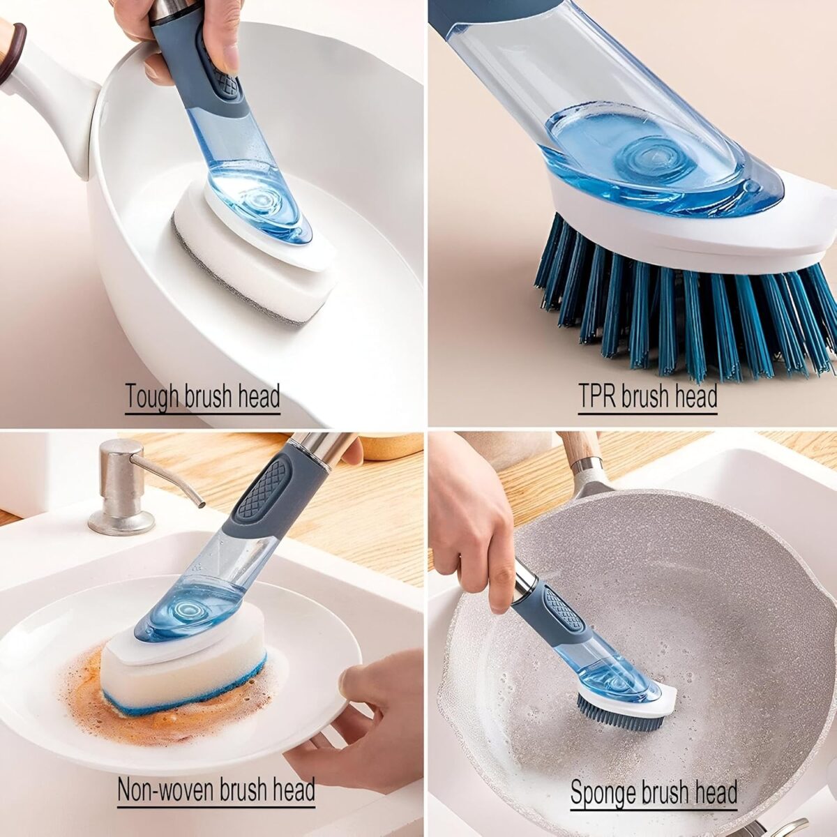 ⁦فرشاة أطباق 3 * 1 مع خزان صابون و3 فرش قابلة للتبديل⁩ - الصورة ⁦7⁩