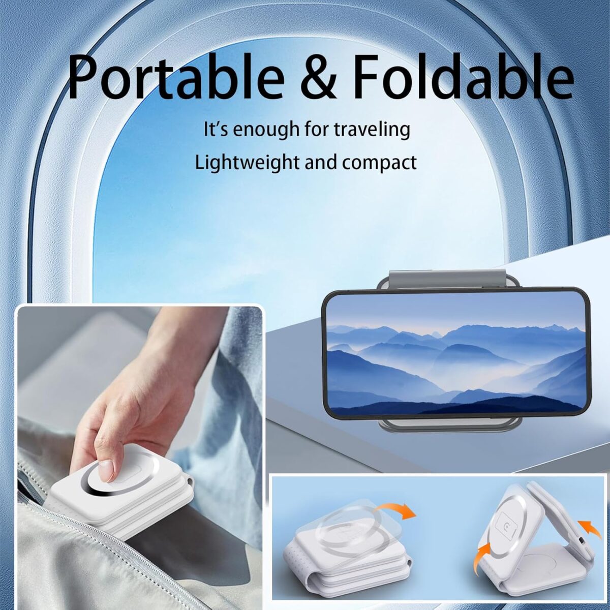 ⁦شاحن لاسلكي 3 * 1 للأيفون والايربودز وأبل واتش مغناطيسي قابل للطي بقوة 15 واط⁩ - الصورة ⁦2⁩