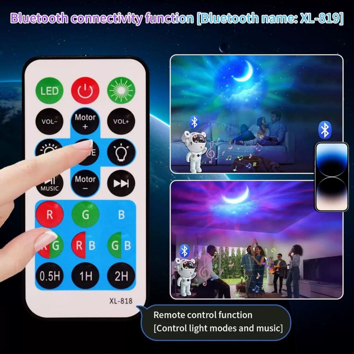 ⁦بروجيكتور جلاكسي بإضاءة النجوم مع سبيكر بلوتوث وريموت للتحكم⁩ - الصورة ⁦5⁩