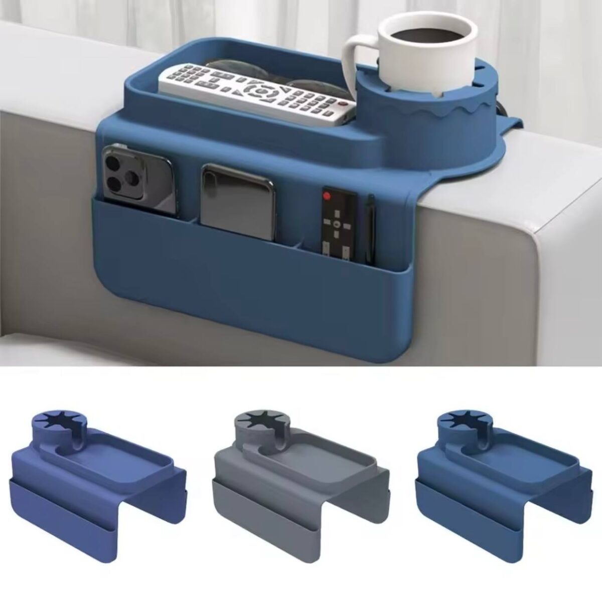 ⁦حامل اكواب سيليكون لمسند يد الكنبة مع جيوب جانبية لحمل الموبايل والريموت⁩ - الصورة ⁦2⁩