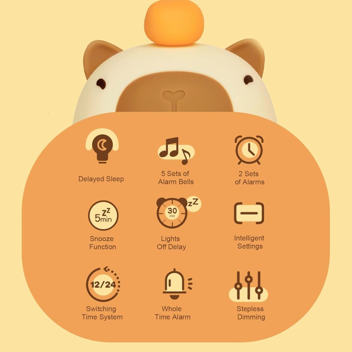 ⁦ساعة ومنبه بتصميم دبدوب مع ضوء ليلي لغرف النوم⁩ - الصورة ⁦5⁩