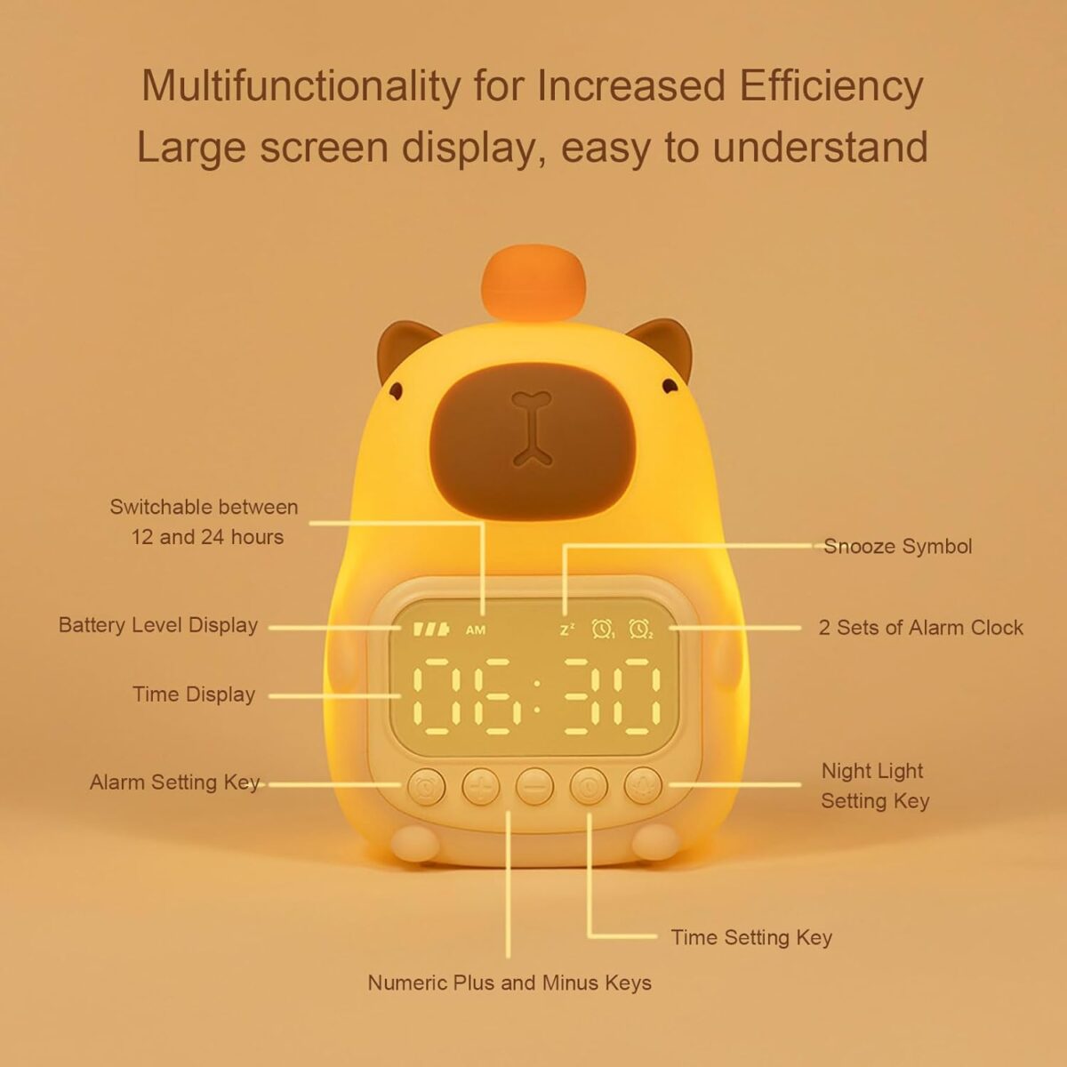 ⁦ساعة ومنبه بتصميم دبدوب مع ضوء ليلي لغرف النوم⁩ - الصورة ⁦6⁩