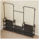 ⁦ستاند ملابس مزدوج ب 4 ارفف لتنظيم الاحذاية ومزود ب 4 هوك جانبية لتعليق الشنط⁩ - الصورة ⁦8⁩