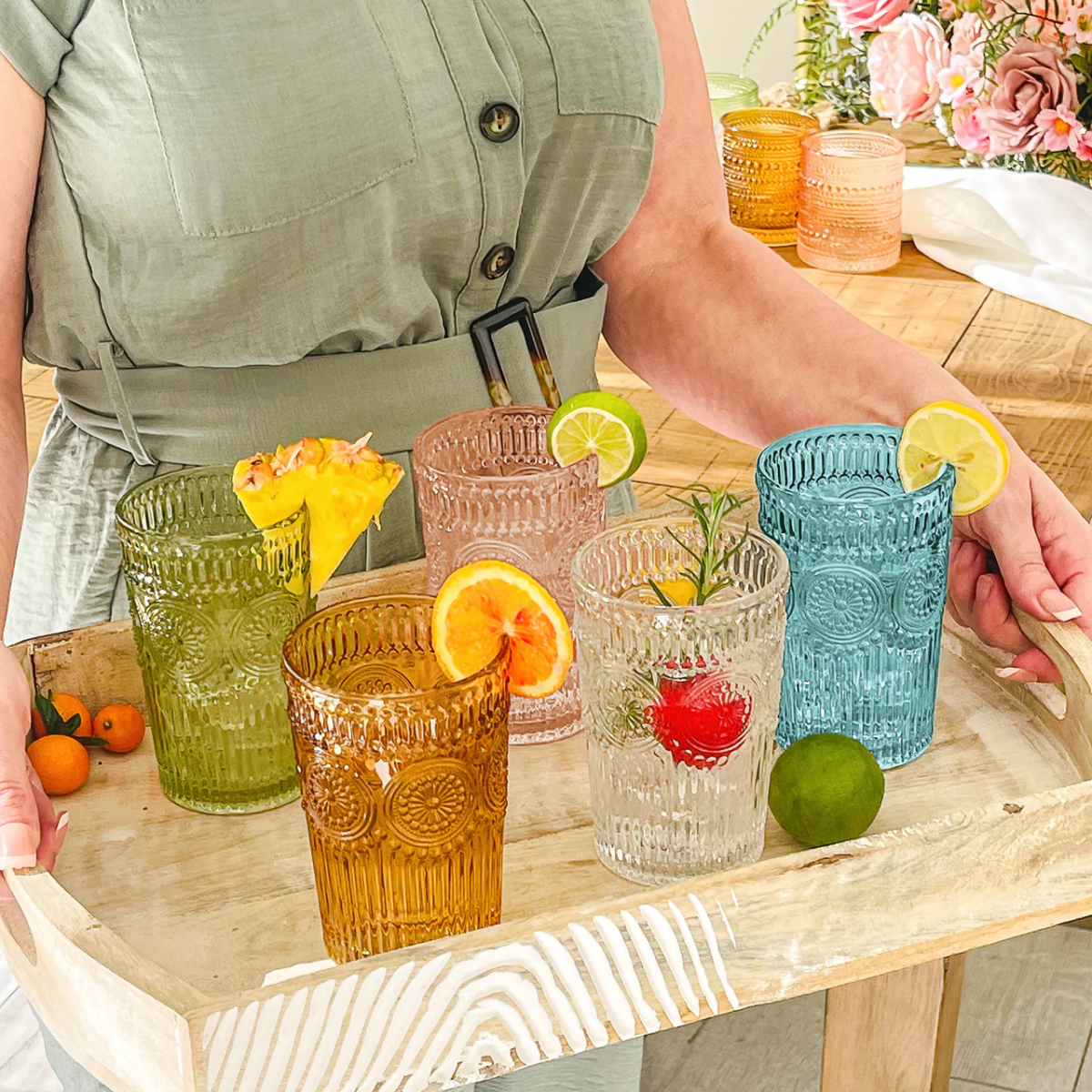 ⁦طقم كوبايات زجاج مزخرف 6 قطع بسعة 385 ملي⁩ - الصورة ⁦2⁩