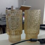 طقم كوبايات عصير زجاج مزخرف باللون العسلي 6 قطع لتقديم المشروبات