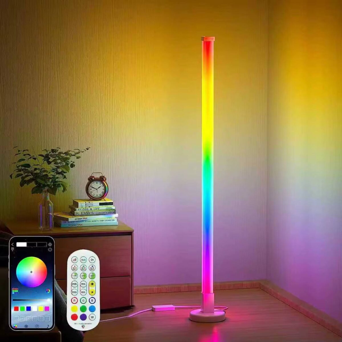⁦مصباح أرضي ليد ذكي بإضاءة آر جي بي متعددة الألوان للديكور⁩ - الصورة ⁦2⁩
