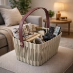 ⁦باسكت غسيل صغير من البلاستيك المرن بيد جلد لسهولة الحمل⁩ - الصورة ⁦3⁩