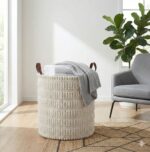 ⁦باسكت غسيل قطيفة مضلعة  قابل للطي بيد جلد _ مقاس  40 * 35 سم⁩ - الصورة ⁦5⁩