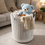 باسكت غسيل لتخزين الملابس ولعب الاطفال بيد من الجانبين لسهولة الحمل