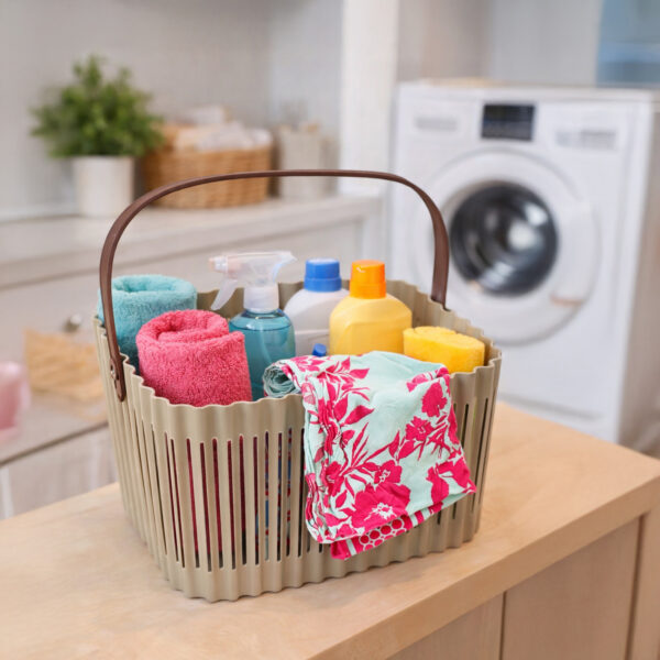 باسكت غسيل لحمل وتنظيم الملابس بيد جلد لسهولة الحمل