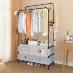 ستاند لتنظيم الملابس مع هوك جانبي لتعليق الشنط والاسكارف و 2 درج لتنظيم الاحذية