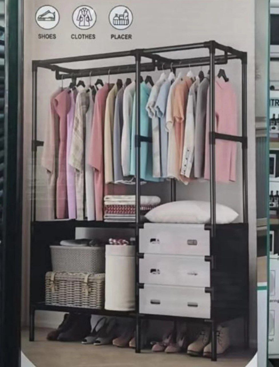 ستاند-ملابس-ب-2-رف-و3-أدراج-لتنظيم-الملابس-والأحذية_All_12522_8.jpeg ستاند ملابس ب 2 رف و3 أدراج لتنظيم الملابس والأحذية - الصورة 1