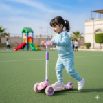 سكوتر اطفالي مضئ ب 3 عجلات مزود بمقعد قابل للطي