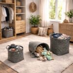 ⁦طقم باسكت تخزين من الرتان باللون الرمادي - 3 قطع⁩ - الصورة ⁦2⁩