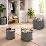 ⁦طقم باسكت تخزين من الرتان باللون الرمادي - 3 قطع⁩ - الصورة ⁦3⁩