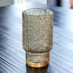 طقم كوبايات عصير زجاج مزخرف باللون العسلي 6 قطع لتقديم المشروبات