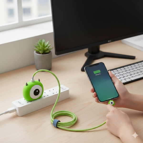 كفر حماية لشاحن وكابل الآيفون بتصميم كورتي البعبع _ قطعتين