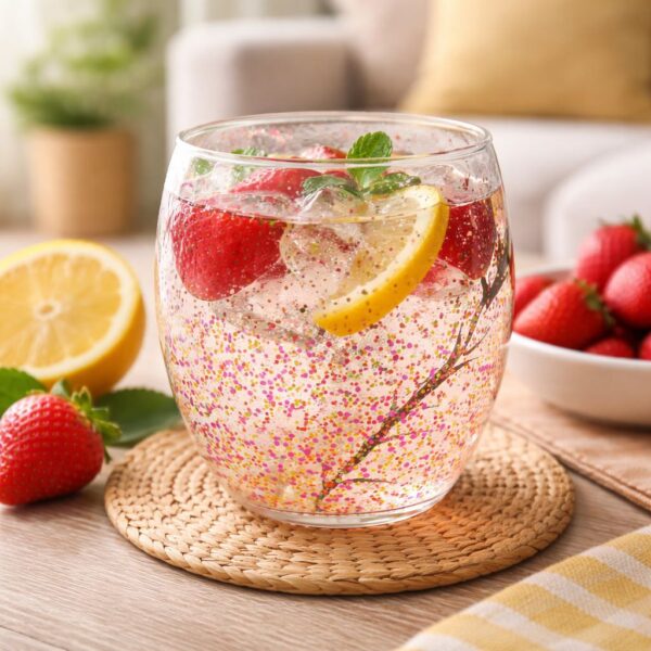 كوباية زجاج دابل مزينة بجليتر متحرك من الداخل