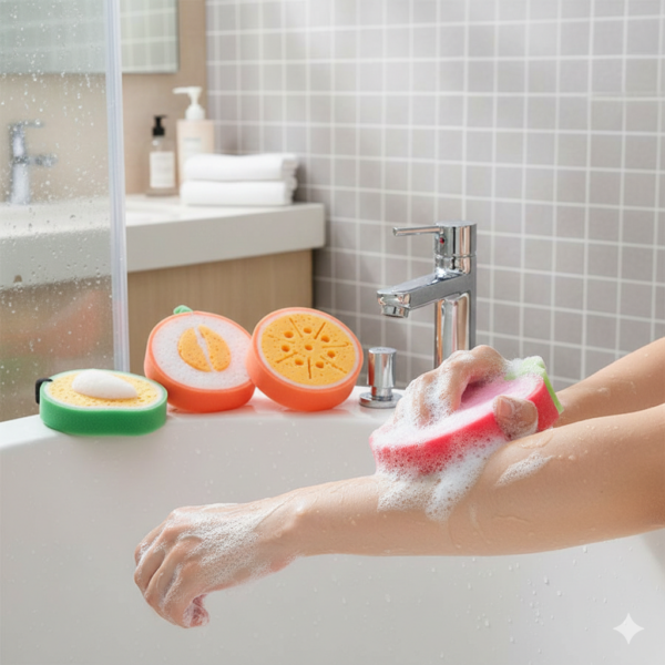 ليفة استحمام ناعمة علي بشرة الاطفال على شكل فواكة مختلفة