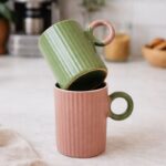 ⁦مج بورسلين بيد دائرية وتصميم مضلع أنيق لتناول المشروبات الساخنة واللاتيه300 ملي⁩ - الصورة ⁦2⁩