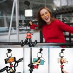 ⁦ترايبود بحامل ثلاثي مرن بتصميم اخطبوطي برأس كروية تدور 360 درجة مع مايك وإضاءة للتصوير⁩ - الصورة ⁦4⁩