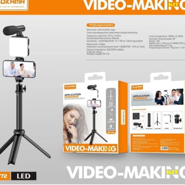 ترايبود وهولدر للموبايل مع رينج لايت وميكروفون وريموت للتحكم عن بعد للفيديو ميكرز