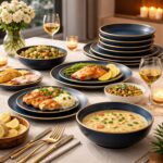 ⁦طقم عشاء بورسلين بحواف عسلية مكون من 18 قطعة⁩ - الصورة ⁦2⁩