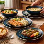 ⁦طقم عشاء بورسلين بحواف عسلية مكون من 18 قطعة⁩ - الصورة ⁦3⁩