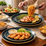 ⁦طقم عشاء بورسلين بحواف عسلية مكون من 18 قطعة⁩ - الصورة ⁦4⁩