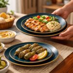 ⁦طقم عشاء بورسلين بحواف عسلية مكون من 18 قطعة⁩ - الصورة ⁦5⁩