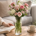 ⁦فازة زجاج شفاف بتصميم اسطواني الشكل مقاس 30 * 13 سم⁩ - الصورة ⁦4⁩