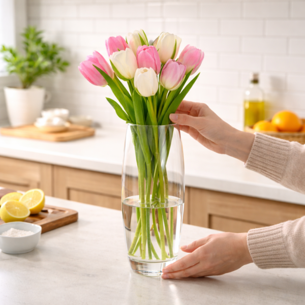 فازة زجاج شفاف بتصميم بيضاوي الشكل مقاس 26 * 8 سم