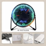 ⁦مروحة ليد مكتب بساعة رقمية تدور 360 درجة تعمل بالشحن⁩ - الصورة ⁦4⁩