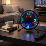 ⁦مروحة ليد مكتب بساعة رقمية تدور 360 درجة تعمل بالشحن⁩ - الصورة ⁦5⁩