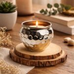 اصيص زرع وحامل شموع نحاس تصميم خليه نحل - باللون الفضي