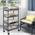 تربو تخزين ومنظم 4 أدوار بعجلات لسهولة الحركة لتنظيم أدوات المطبخ والحمام