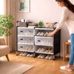 ⁦جزامة 3 أدوار مزدوجة بقوائم معدنية و6 أرفف بغطاء للحفاظ على الأحذية من الأتربة⁩ - الصورة ⁦3⁩