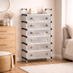 جزامة 6 أرفف بقوائم معدن مع غطاء لحماية الأحذية من الأتربة