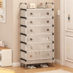 جزامة 6 أرفف بقوائم معدن مع غطاء لحماية الأحذية من الأتربة